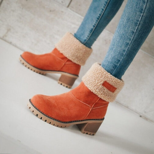 New Women Boots Winter Outdoor Keep Warm Fur Boots Waterproof Women's Snow Boots Thick Heel With Round Head Short Boot - Image 3