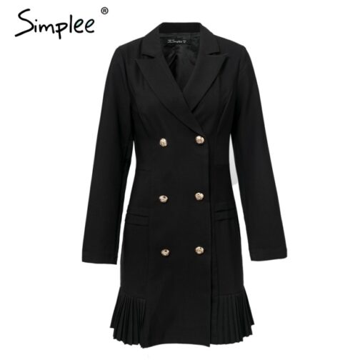 Simplee Elegant ruffle double breasted women dress Office casual blazer white dress  Autumn winter slim suit ladies dresses - Image 7