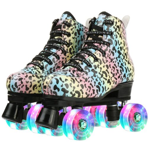 Outdoor Quad Roller Skate Sneaker Skating  Blade Leopard Pattern  Breathable Abec-7 4 Wheels Shoes - Image 9