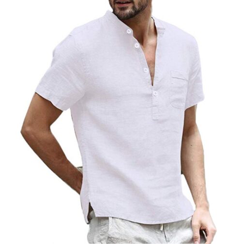 T-shirt Cotton and Linen Led Casual Men's T-shirt - Image 10