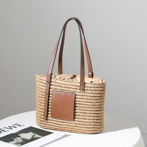 Bohemian Straw Splice PU Leather Women Shoulder Bag Natural Handmade Rattan Handbags Women's Bag Large Capacity Beach Straw Tote - Image 4