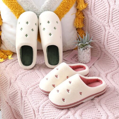 Fashion Fruit Indoor Slippers Women Warm Plush Home Slipper Anti-slip Soft Lovers Winter Shoes Banana Cherry Ladies Slides SH450 - Image 4