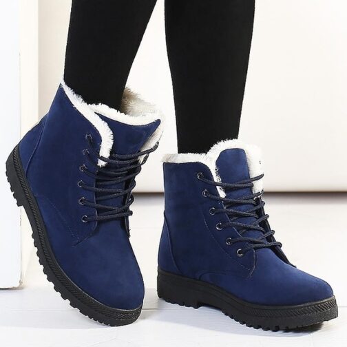 Snow boots 2019 warm fur plush Insole women winter boots square heels flock ankle boots women shoes lace-up winter shoes woman - Image 8