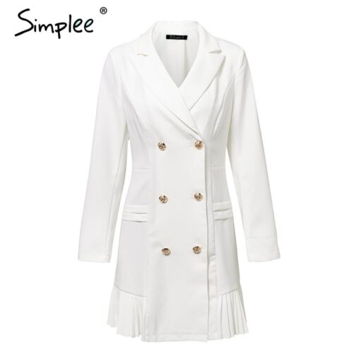 Simplee Elegant ruffle double breasted women dress Office casual blazer white dress  Autumn winter slim suit ladies dresses - Image 8