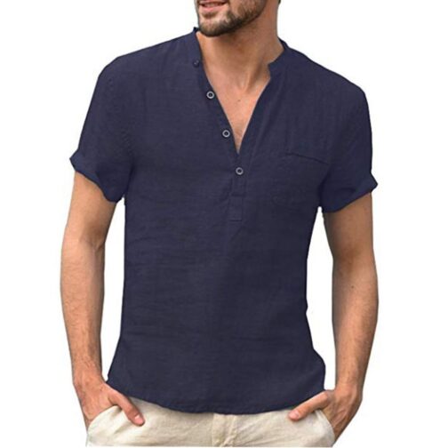 T-shirt Cotton and Linen Led Casual Men's T-shirt - Image 11