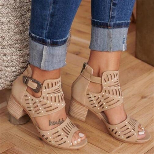 Women Wedge Sandals Mid Heel Summer Slip-on Buckle Ladies Shoes - Image 8