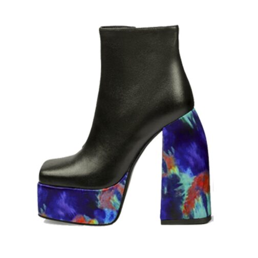 Genuine Leather Printing Platform Women Boots Autumn Winter Thick high heel Women's Shoes Short boots Big Size 35-43