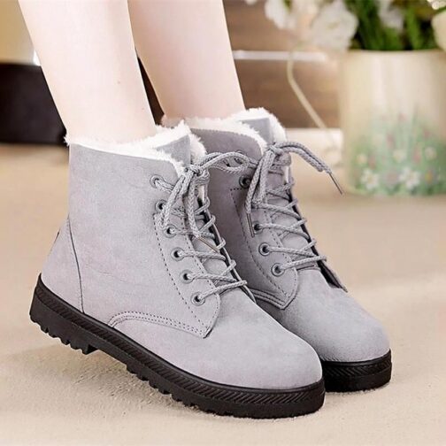 Snow boots 2019 warm fur plush Insole women winter boots square heels flock ankle boots women shoes lace-up winter shoes woman - Image 9