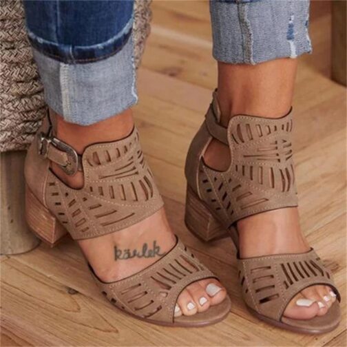 Women Wedge Sandals Mid Heel Summer Slip-on Buckle Ladies Shoes - Image 9