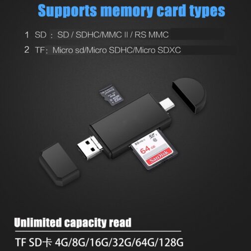 Type C & micro USB & USB 3 In 1 OTG Card Reader  High-speed USB2.0 Universal OTG TF/SD for Android Computer Extension Headers - Image 2