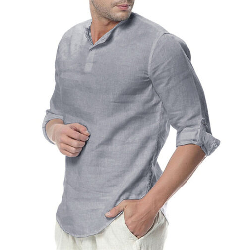 Casual Breathable Shirts Style Solid Male Shirts - Image 6