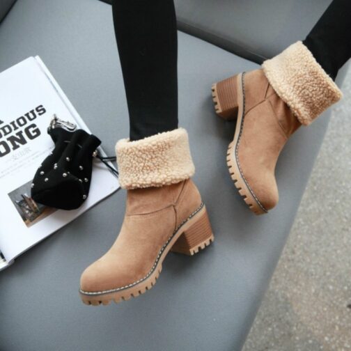 New Women Boots Winter Outdoor Keep Warm Fur Boots Waterproof Women's Snow Boots Thick Heel With Round Head Short Boot - Image 5