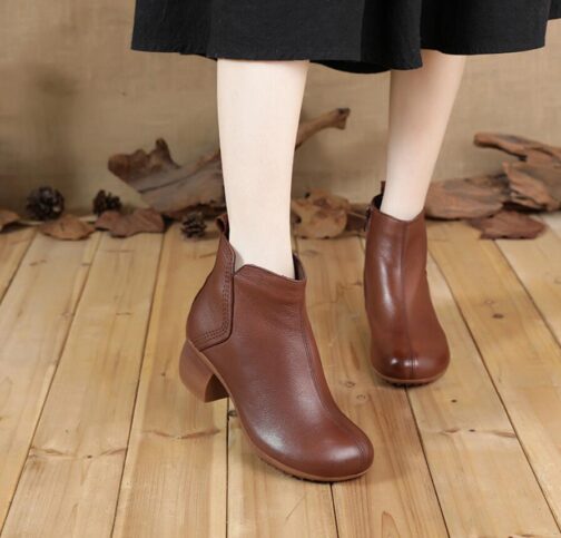 Vintage Style Genuine Leather Women Boots Flat Booties Soft Cowhide Women's Shoes - Image 4