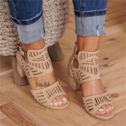 Women Wedge Sandals Mid Heel Summer Slip-on Buckle Ladies Shoes - Image 2