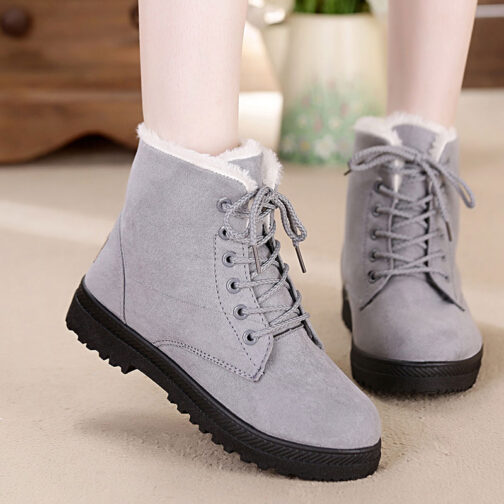 Snow boots 2019 warm fur plush Insole women winter boots square heels flock ankle boots women shoes lace-up winter shoes woman - Image 4