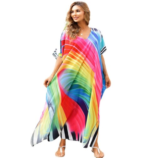 Beach Blouse Oblique Rainbow Print Seaside Holiday Dress Bikini Sunscreen - Image 5