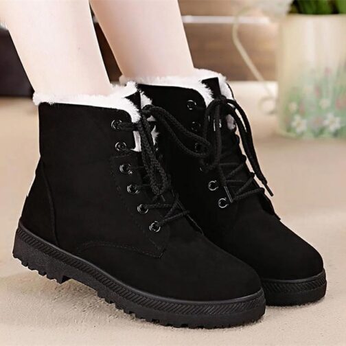 Snow boots 2019 warm fur plush Insole women winter boots square heels flock ankle boots women shoes lace-up winter shoes woman - Image 7