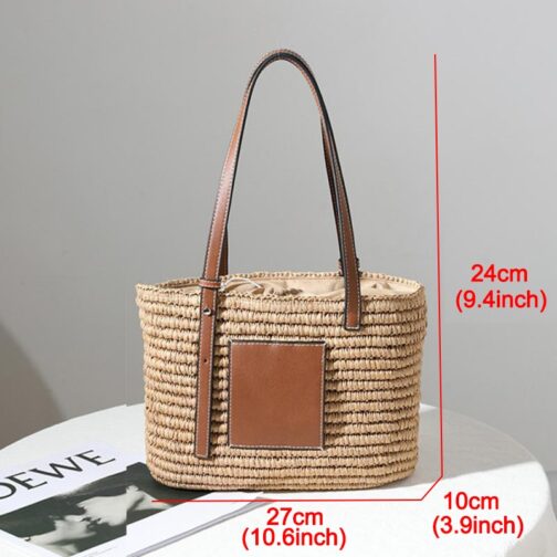 Bohemian Straw Splice PU Leather Women Shoulder Bag Natural Handmade Rattan Handbags Women's Bag Large Capacity Beach Straw Tote - Image 3