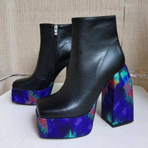 Genuine Leather Printing Platform Women Boots Autumn Winter Thick high heel Women's Shoes Short boots Big Size 35-43 - Image 7