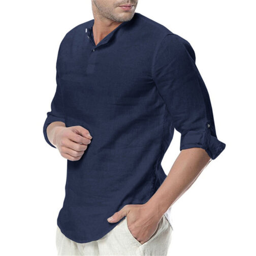 Casual Breathable Shirts Style Solid Male Shirts - Image 5