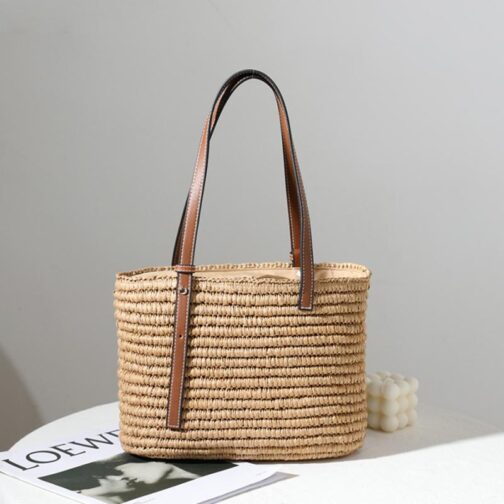 Bohemian Straw Splice PU Leather Women Shoulder Bag Natural Handmade Rattan Handbags Women's Bag Large Capacity Beach Straw Tote - Image 5