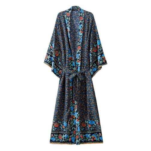 European And American Retro Bohemian Dress Floral Print Holiday Rayon Kimono Rayon Dress