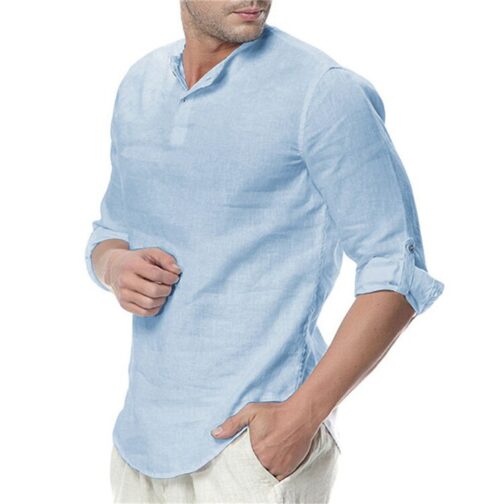 Casual Breathable Shirts Style Solid Male Shirts - Image 9