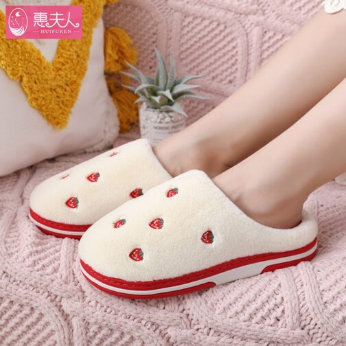 Fashion Fruit Indoor Slippers Women Warm Plush Home Slipper Anti-slip Soft Lovers Winter Shoes Banana Cherry Ladies Slides SH450 - Image 2