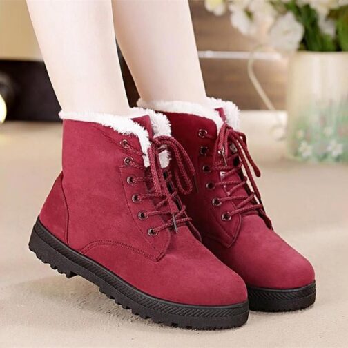 Snow boots 2019 warm fur plush Insole women winter boots square heels flock ankle boots women shoes lace-up winter shoes woman - Image 11