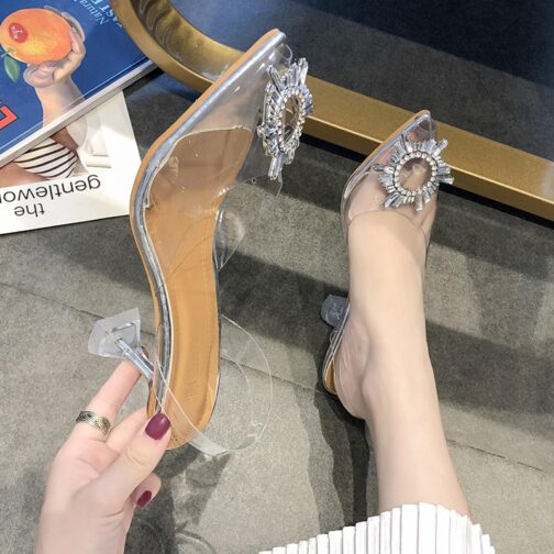 Women Pumps Elegant Pointed Toe Rhinestones High Heels Wedding Shoes Crystal Clear Heeled Slingback Pumps Sandals Sexy Heels - Image 3