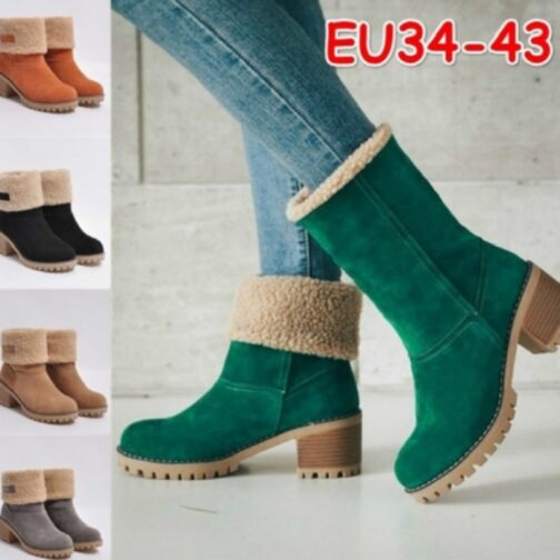 New Women Boots Winter Outdoor Keep Warm Fur Boots Waterproof Women's Snow Boots Thick Heel With Round Head Short Boot