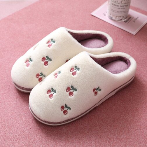 Fashion Fruit Indoor Slippers Women Warm Plush Home Slipper Anti-slip Soft Lovers Winter Shoes Banana Cherry Ladies Slides SH450 - Image 6