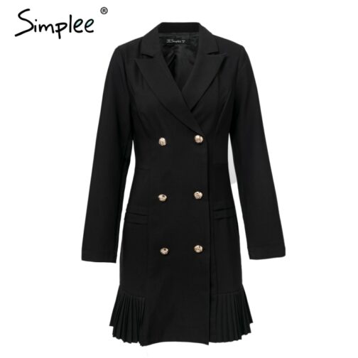 Simplee Elegant ruffle double breasted women dress Office casual blazer white dress  Autumn winter slim suit ladies dresses - Image 4