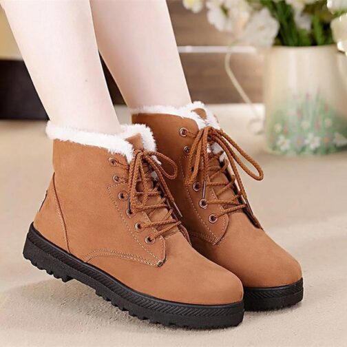 Snow boots 2019 warm fur plush Insole women winter boots square heels flock ankle boots women shoes lace-up winter shoes woman - Image 10