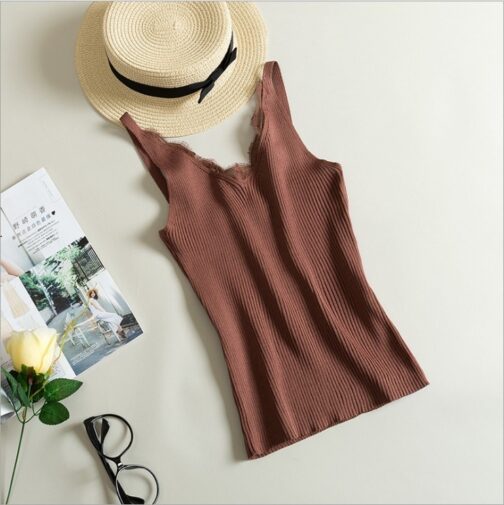 Women Hook Flower Lace Tank solid Top - Image 12