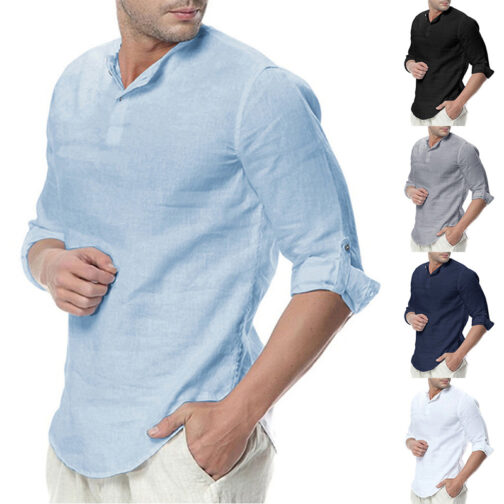 Casual Breathable Shirts Style Solid Male Shirts