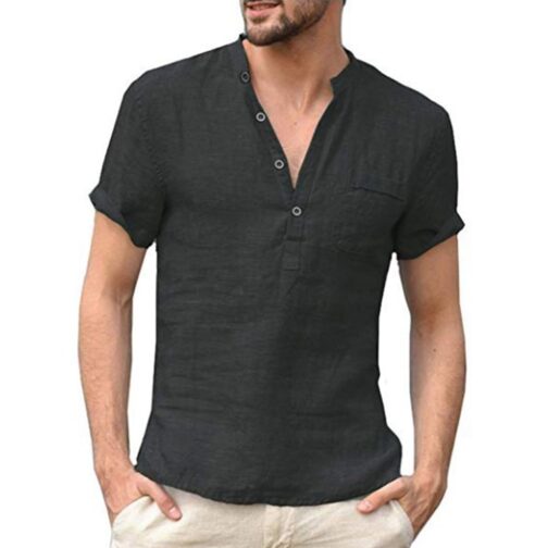 T-shirt Cotton and Linen Led Casual Men's T-shirt - Image 6