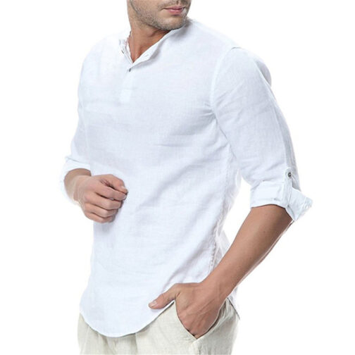 Casual Breathable Shirts Style Solid Male Shirts - Image 3