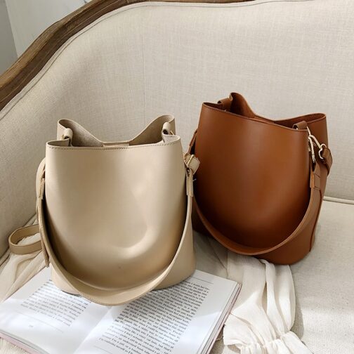 casual wide strap buckets bag designer women shoulder bags luxury pu crossbody bag large capacity messenger bag simply purses - Image 4